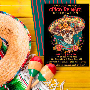 Cinco de Mayo Chihuahua Dragen Sombrero & Serape Feestdagenkaart