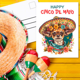 Cinco de Mayo Chihuahua Dragen Sombrero & Serape Feestdagenkaart