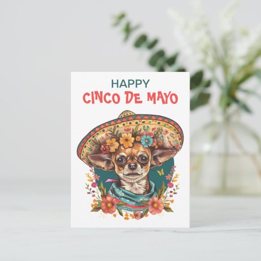 Cinco de Mayo Chihuahua Dragen Sombrero & Serape Feestdagenkaart (Staand voorkant)