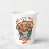 Cinco de Mayo Chihuahua Dragen Sombrero & Serape Papieren Bekers (Achterkant)