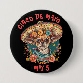 Cinco de Mayo Chihuahua Dragen Sombrero & Serape Ronde Button 7,6 Cm (Voorkant)