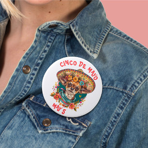 Cinco de Mayo Chihuahua Dragen Sombrero & Serape Ronde Button 7,6 Cm
