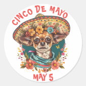 Cinco de Mayo Chihuahua Dragen Sombrero & Serape Ronde Sticker (Voorkant)