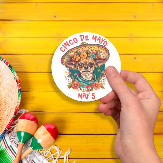 Cinco de Mayo Chihuahua Dragen Sombrero & Serape Ronde Sticker