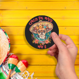 Cinco de Mayo Chihuahua Dragen Sombrero & Serape Ronde Sticker
