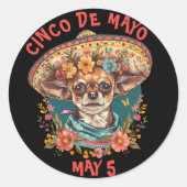 Cinco de Mayo Chihuahua Dragen Sombrero & Serape Ronde Sticker (Voorkant)