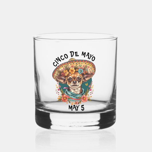Cinco de Mayo Chihuahua Dragen Sombrero & Serape Whisky Glas (Voorkant)