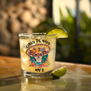 Cinco de Mayo Chihuahua Dragen Sombrero & Serape Whisky Glas