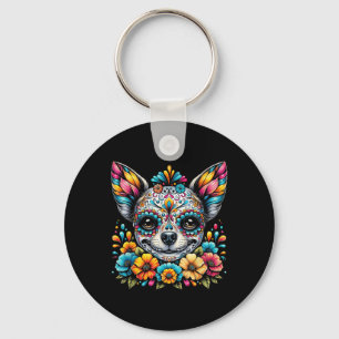 Cinco de Mayo Chihuahua Hond Suiker Schedel Bloem Sleutelhanger