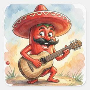 Cinco de Mayo Chili Gitaarspeler Vierkante Sticker