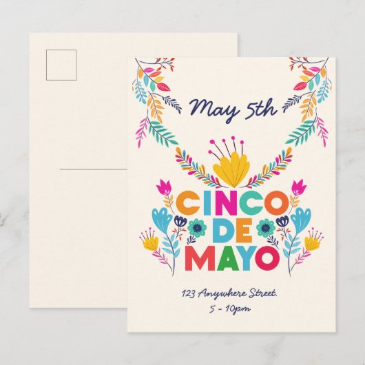 Cinco de Mayo Colorful Invitation Briefkaart (Voorkant / Achterkant)