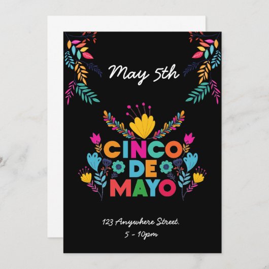 Cinco de Mayo Colorful Invitation Kaart (Voorkant / Achterkant)