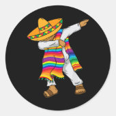 Cinco De Mayo Dabbing Mexicaans Poncho Kinder Peut Ronde Sticker (Voorkant)