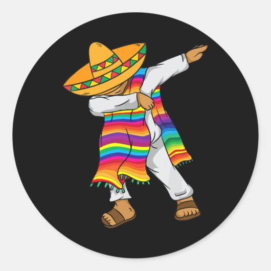 Cinco De Mayo Dabbing Mexicaans Poncho Kinder Peut Ronde Sticker (Voorkant)