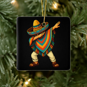 Cinco de Mayo Dabbing Mexicaanse Poncho Keramisch Ornament