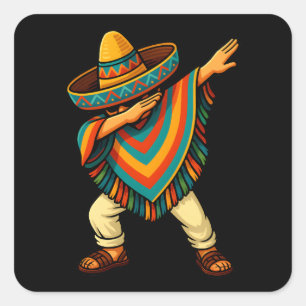 Cinco de Mayo Dabbing Mexicaanse Poncho Vierkante Sticker