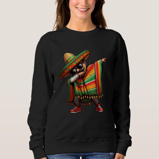 Cinco de Mayo Dabbing Mexican Poncho Sombrero Hat  Trui (Voorkant)