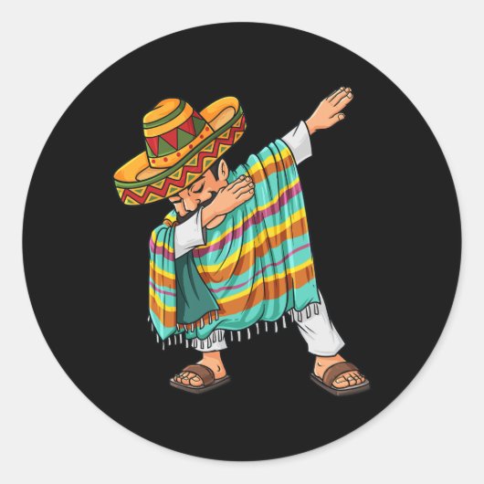 Cinco de Mayo Dabbing Poncho Sombrero Fun Mexicaan Ronde Sticker (Voorkant)
