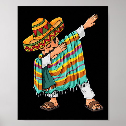 Cinco De Mayo Dabbing Poncho Sombrero Funny Mexico Poster (Voorkant)