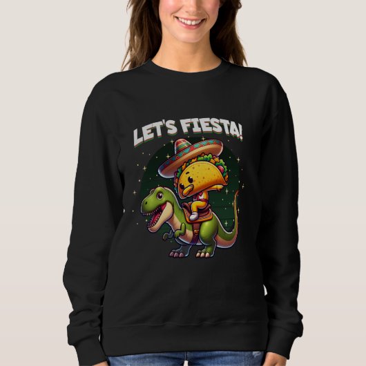 Cinco de Mayo Dabbing Taco Riding T-Rex Dinosaur L Trui (Voorkant)