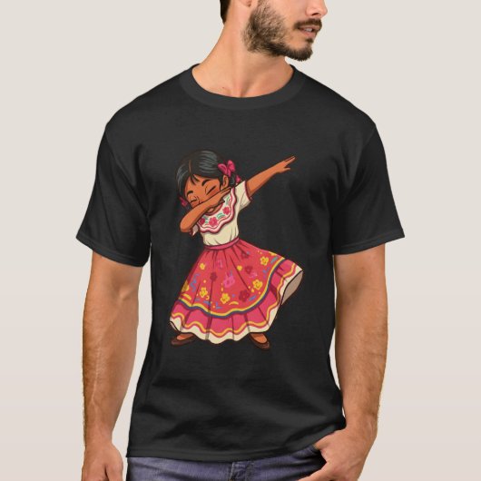 Cinco de Mayo Dance Party Mexicaans Meisje Dabbing T-shirt (Voorkant)
