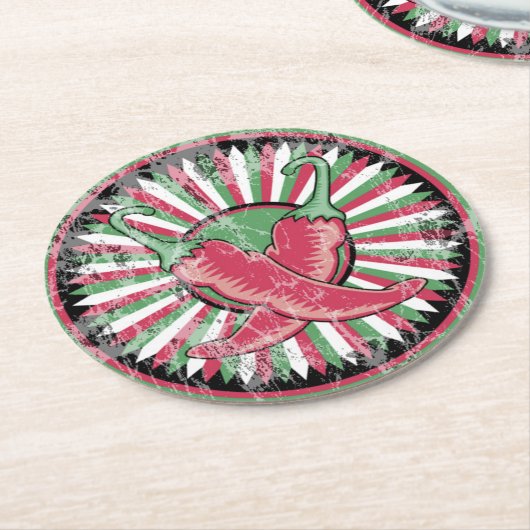 Cinco de Mayo Distress Chili Peppers Ronde Kartonnen Onderzetter (Gebogen)