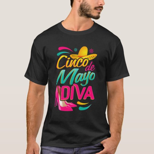 Cinco de Mayo Diva met een Mexicaanse Sombrero en  T-shirt (Voorkant)