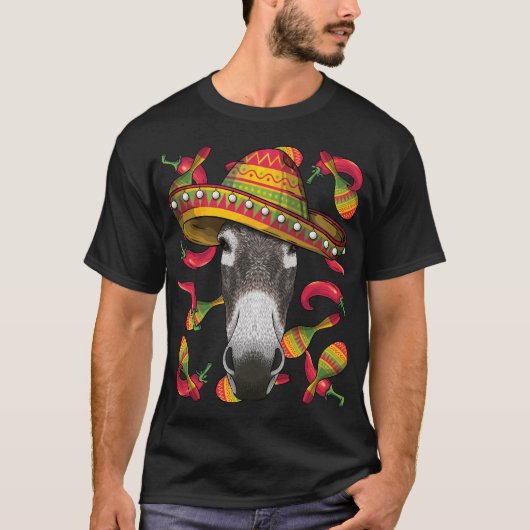 Cinco de Mayo Donkey Sombrero Mexican Fiesta Party T-shirt (Voorkant)