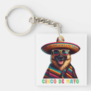 Cinco de Mayo Duitse Herder met Poncho Sombrero Sleutelhanger