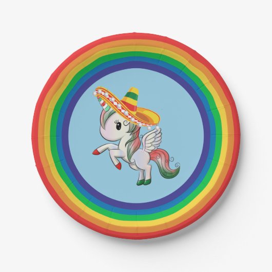 Cinco de Mayo Eenhoorn Pegasus Regenboog Papieren Bordje (Voorkant)
