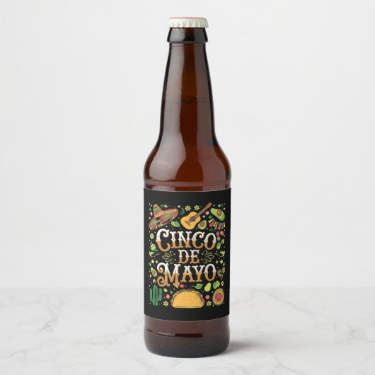 Cinco De Mayo Feest Cute Feest Elementen Bier Etiket (Voorkant)