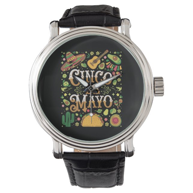 Cinco De Mayo Feest Cute Feest Elementen Horloge (Voorkant)