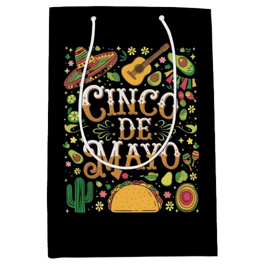 Cinco De Mayo Feest Cute Feest Elementen Medium Cadeauzakje (Voorkant)