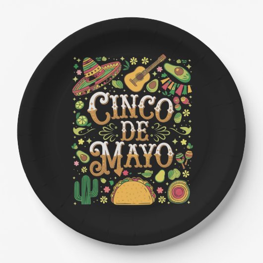 Cinco De Mayo Feest Cute Feest Elementen Papieren Bordje (Voorkant)