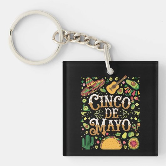 Cinco De Mayo Feest Cute Feest Elementen Sleutelhanger (Voorkant)