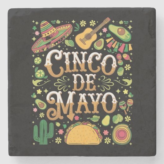 Cinco De Mayo Feest Cute Feest Elementen Stenen Onderzetter (Voorkant)