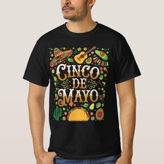 Cinco De Mayo Feest Cute Feest Elementen T-shirt (Voorkant)