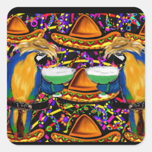 Cinco De Mayo Feest Papegaaien! Vierkante Sticker