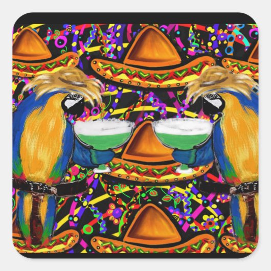 Cinco De Mayo Feest Papegaaien! Vierkante Sticker (Voorkant)