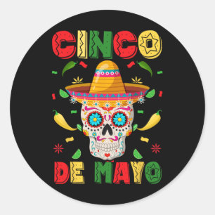 Cinco De Mayo Feest Suiker Schedel Mannen Vrouwen  Ronde Sticker