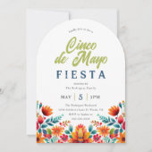 Cinco de Mayo Feest Uitnodiging met Levendige Bloe (Voorkant)