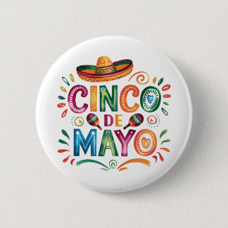 Cinco De Mayo Feest Watercolor Hoed Maracas Ronde Button 5,7 Cm