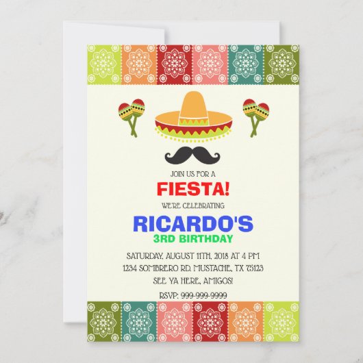 CINCO DE MAYO FIESTA BIRTHDAY BOY INVITATION KAART (Voorkant)