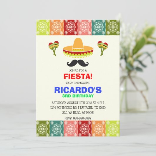 CINCO DE MAYO FIESTA BIRTHDAY BOY INVITATION KAART (Staand voorkant)