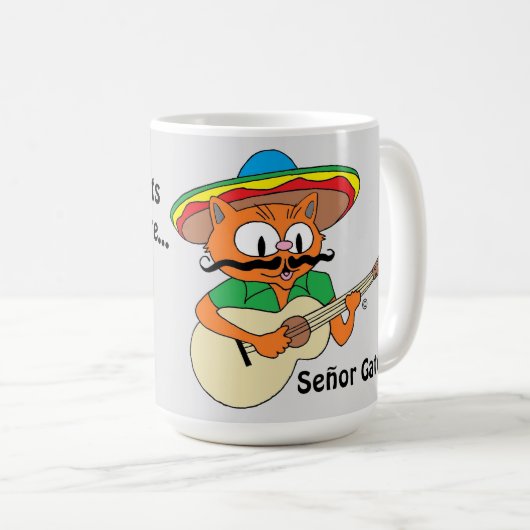 Cinco de Mayo Fiesta Cartoon Snor Cat Funny Koffiemok (Voorkant rechts)
