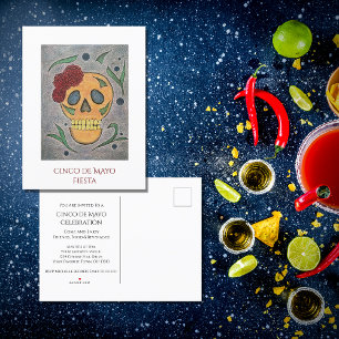 Cinco de Mayo Fiesta Colorful Sugar Skull Party Uitnodiging Briefkaart