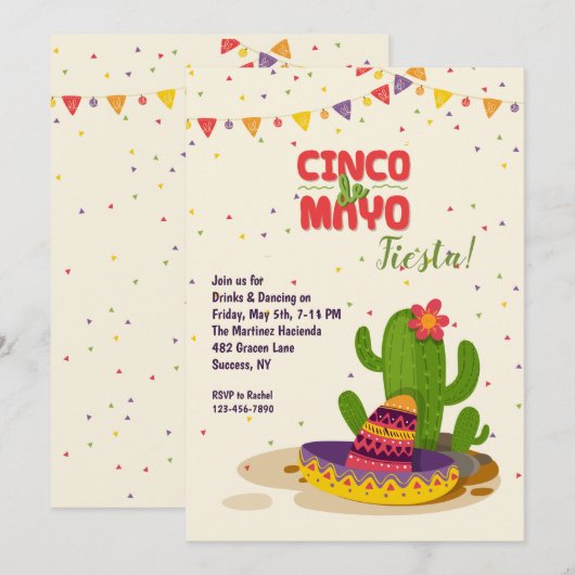 Cinco de Mayo Fiesta Invitation Kaart (Voorkant / Achterkant)