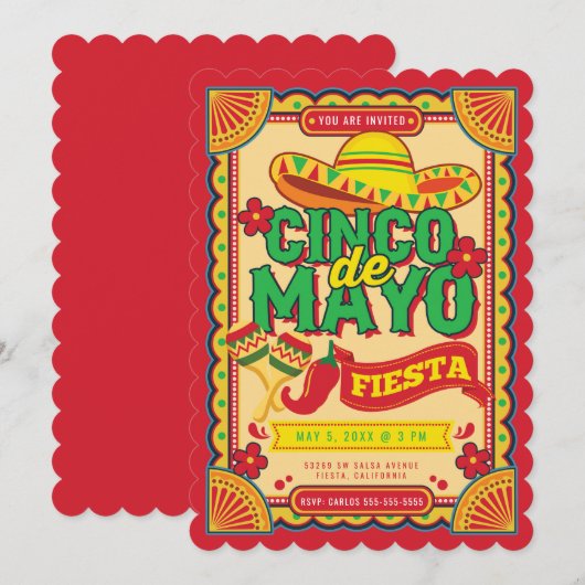 Cinco de Mayo Fiesta Invitation Kaart (Voorkant / Achterkant)