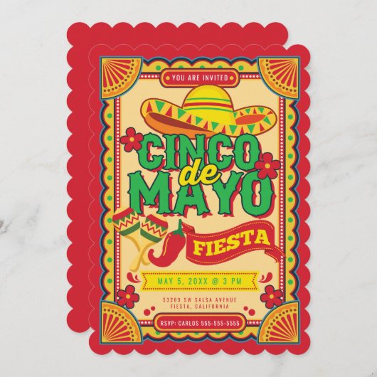 Cinco de Mayo Fiesta Invitation Kaart (Voorkant / Achterkant)