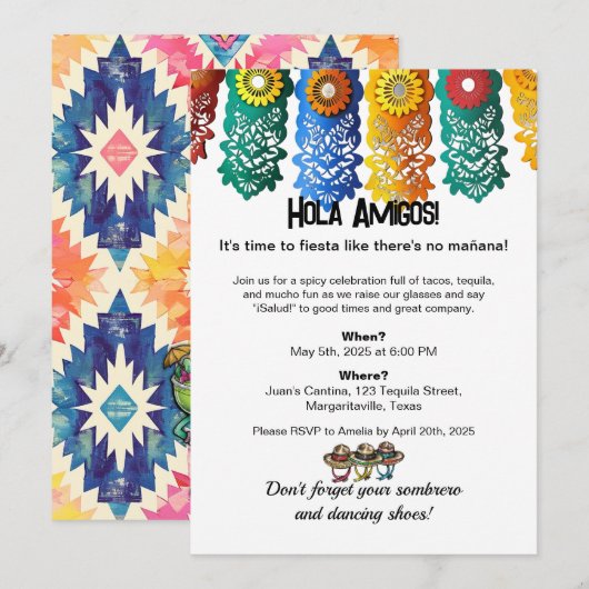 Cinco de Mayo Fiesta Kleurrijke Banners Kaart (Voorkant / Achterkant)